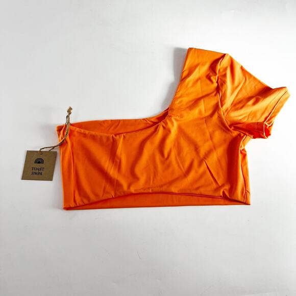 NWT Free People x Toast Swim Neon Orange One Shoulder Bikini Top Swimwear Sz XL - Picture 3 of 5